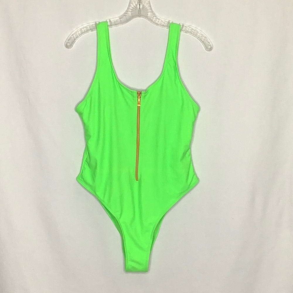 Neon Green Swimsuit Bodysuit With Front Zip Size XL